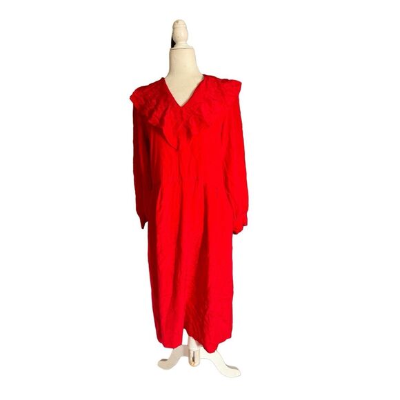 Vintage Dresses & Skirts - Vintage Joanie char 100% silk red dress maxi long sleeve ruffle bust missing bel